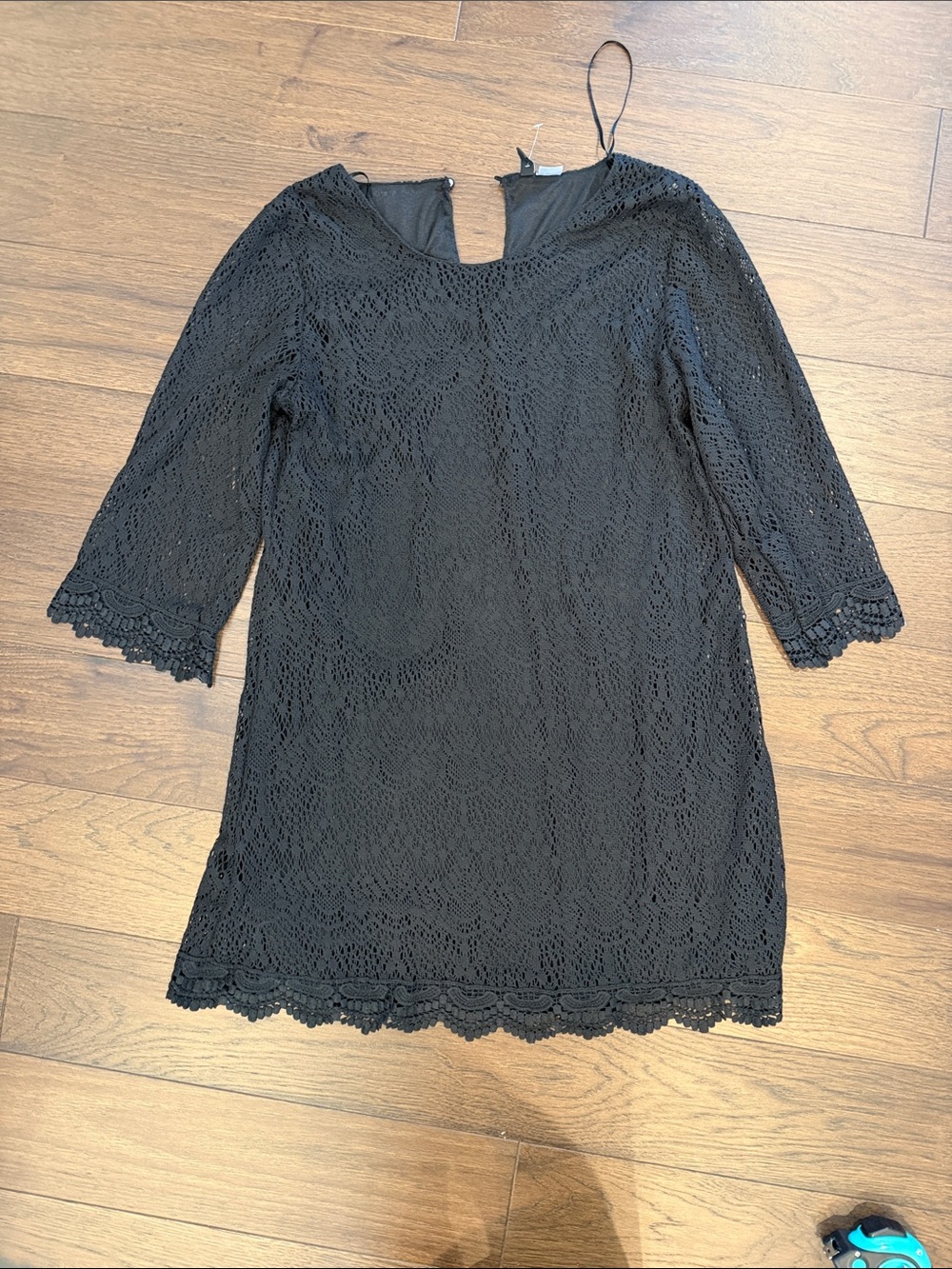 H&M Black Crochet Lined 3/4 Sleeve Dress Size Medium - C8-039